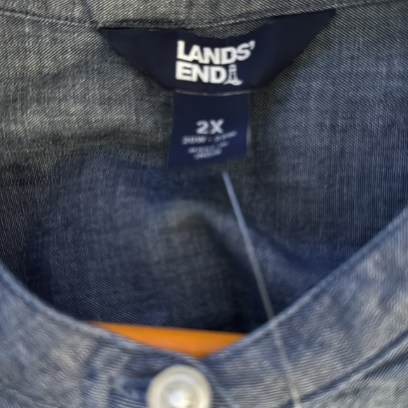 Lands End long sleeve plus size 2X long cotton tunic in jean blue - Picture 4 of 5